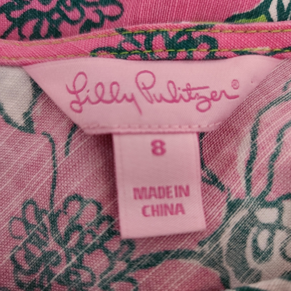 Lilly Pulitzer Retro Butterfly Shift Dress Pink + Green Lace Trim Sleeveless 8 - Picture 3 of 15